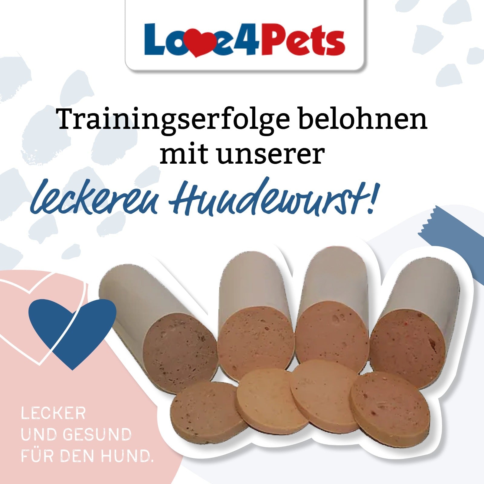 Love4pets Hundewurst: Schnittfeste Fleischwurst für Rettungshundetraining, Allergiker und eine ausgewogene Ernährung.
