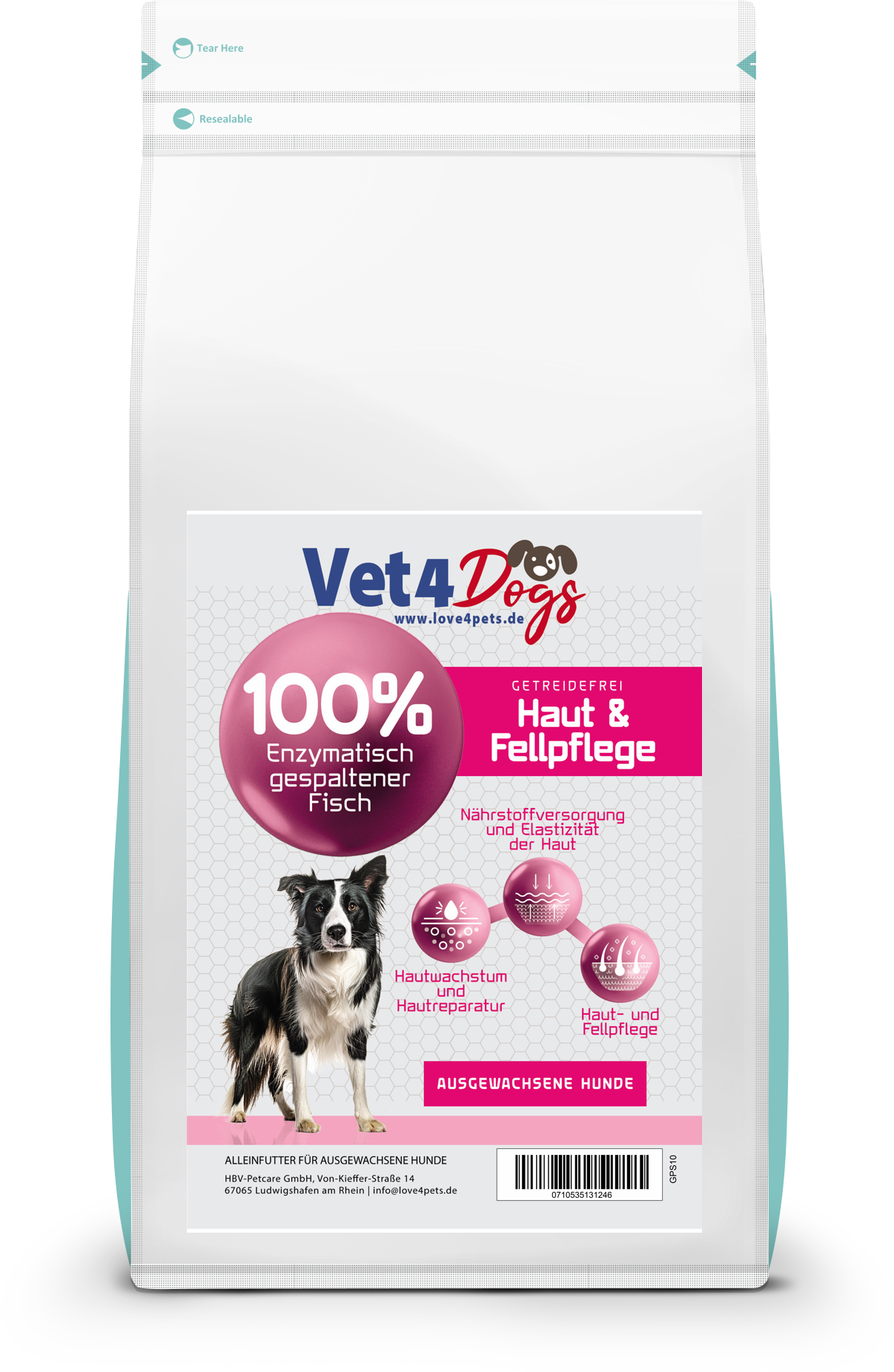 Vet4Dogs Veterinär Diät zur Unterstützung von Haut und Fellgesundheit - Trockenfutter für Hunde 1,5kg
