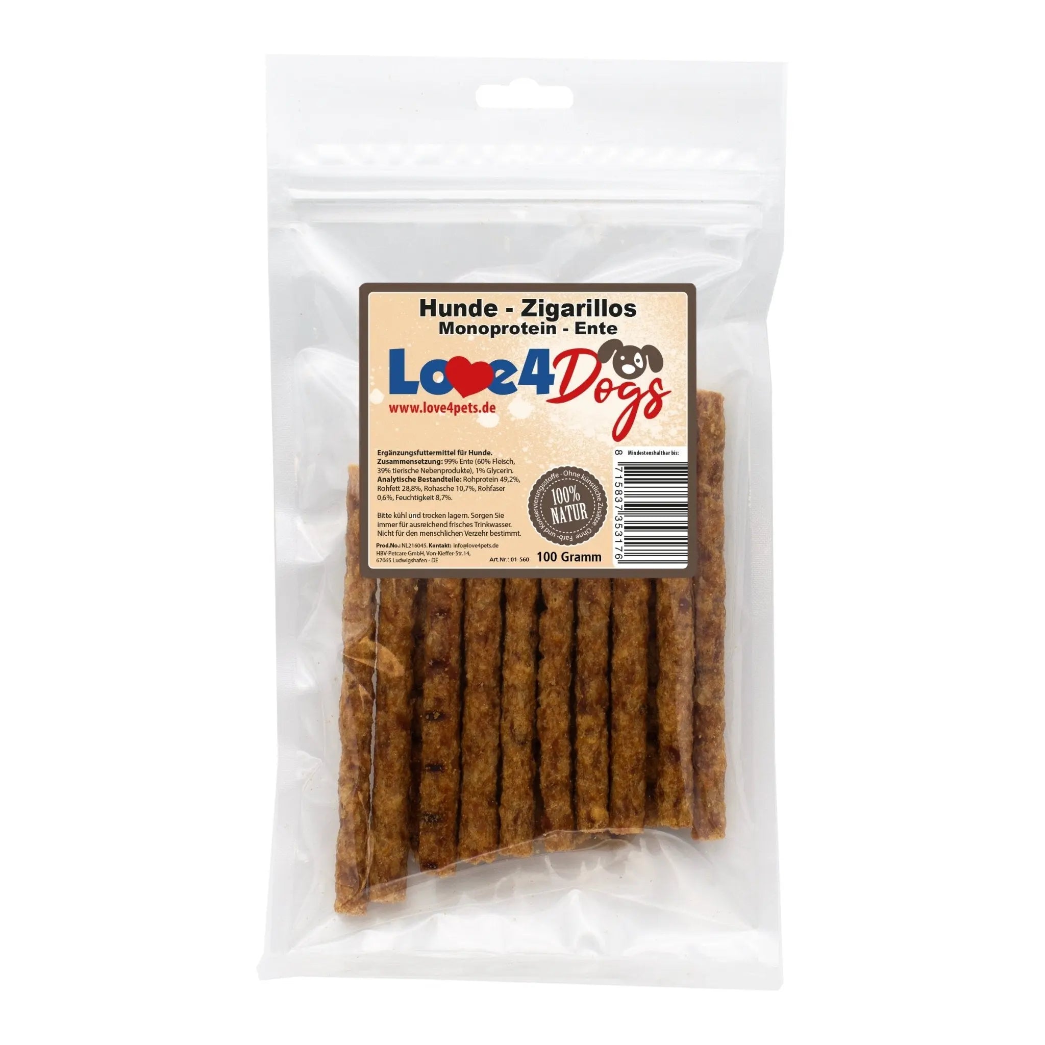 Hunde - Fleischsticks "Zigarillos" Monoprotein 97% Fleischanteil div. Sorten - Love4Pets
