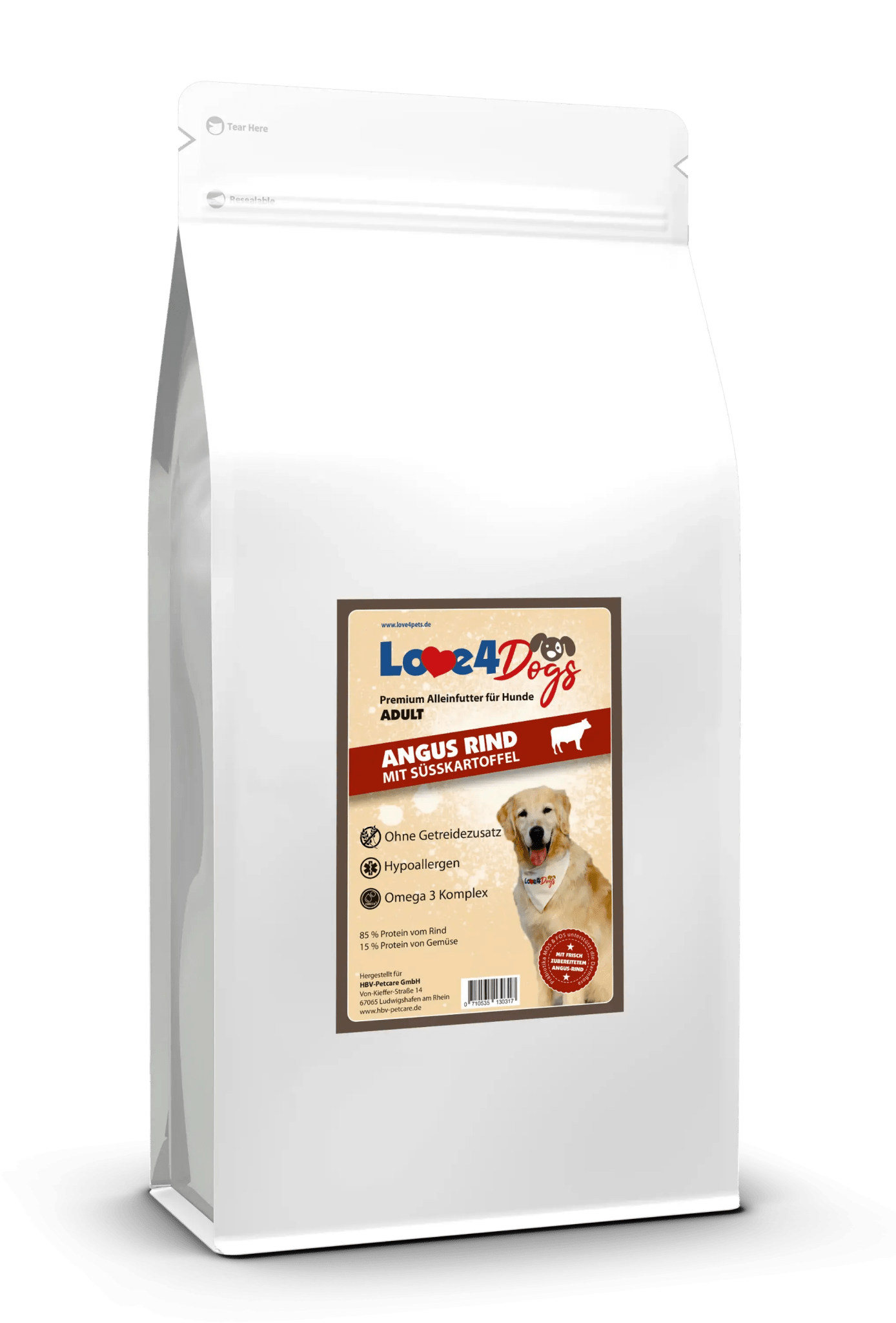 Love4Dog´s ADULT Hundefutter Angus Rind mit Süßkartoffel und Karotte - Love4Pets