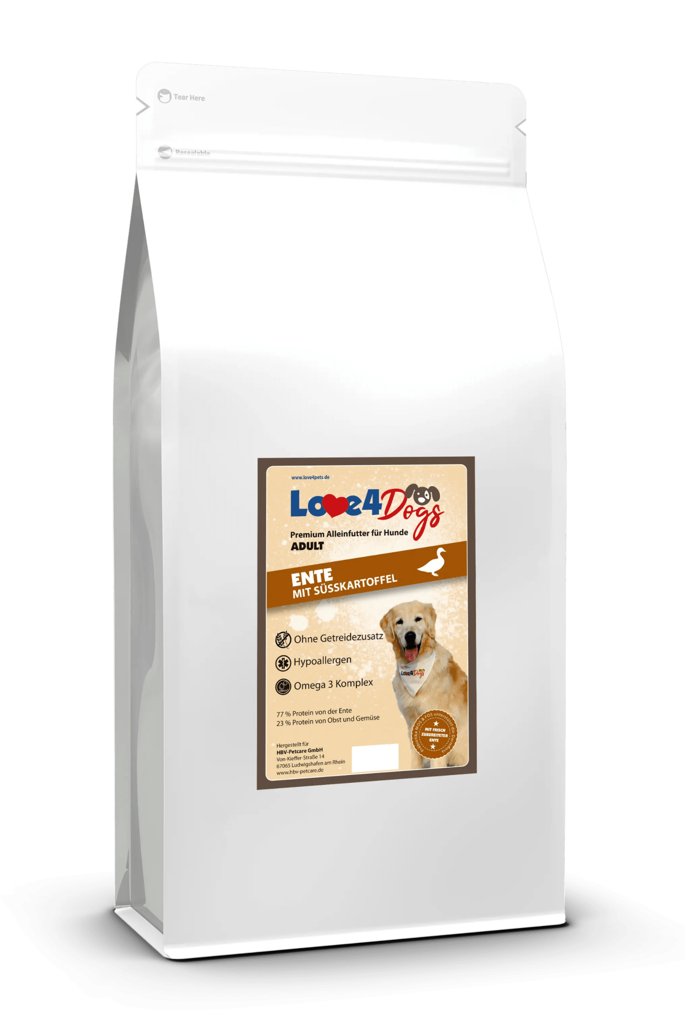 Love4Dog´s ADULT Hundefutter Ente mit Süßkartoffel und Orange - Love4Pets