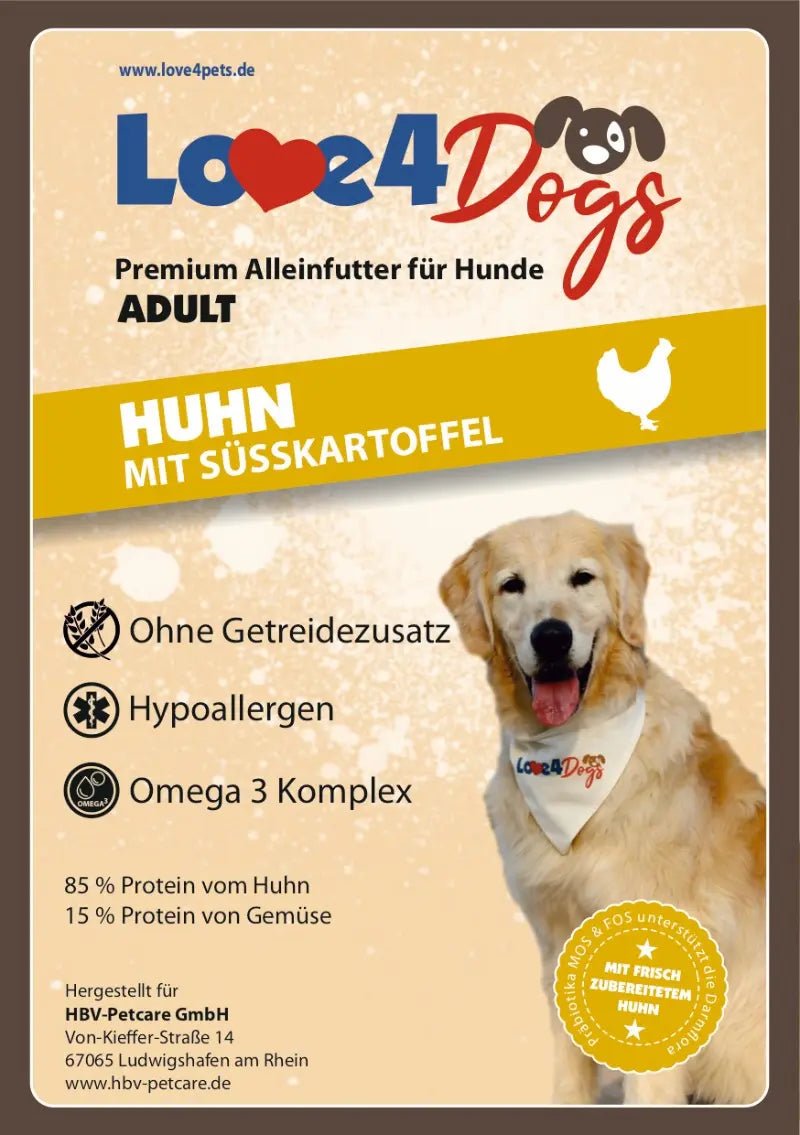 Love4Dog´s ADULT Hundefutter Huhn mit Süßkartoffel und Kräutern - Love4Pets