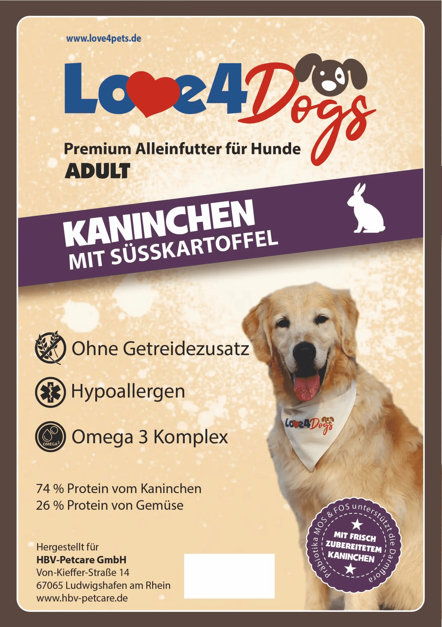 Love4Dog´s ADULT Hundefutter Kaninchen mit Süßkartoffel - Love4Pets