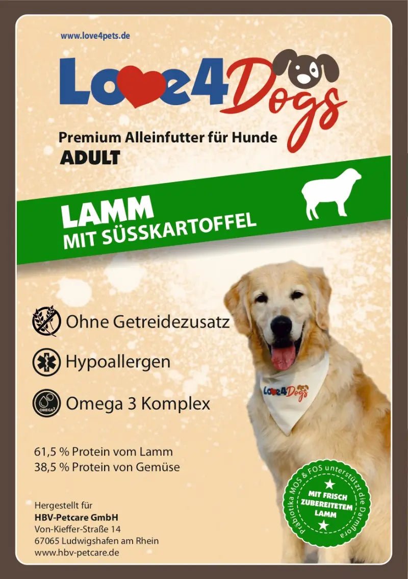 Love4Dog´s ADULT Hundefutter Lamm mit Süßkartoffel und Minze - Love4Pets