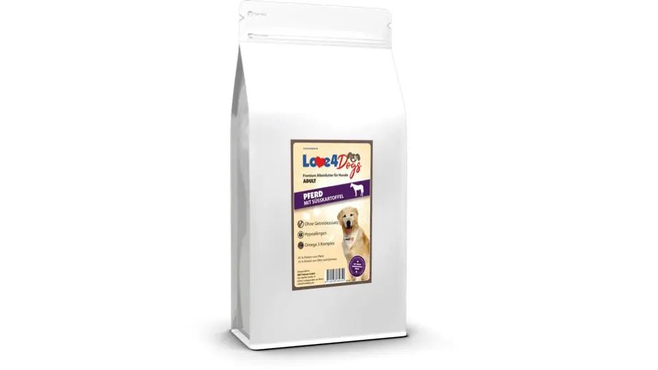 Love4Dog´s ADULT Hundefutter Pferd mit Süßkartoffel und Granatapfel - Love4Pets
