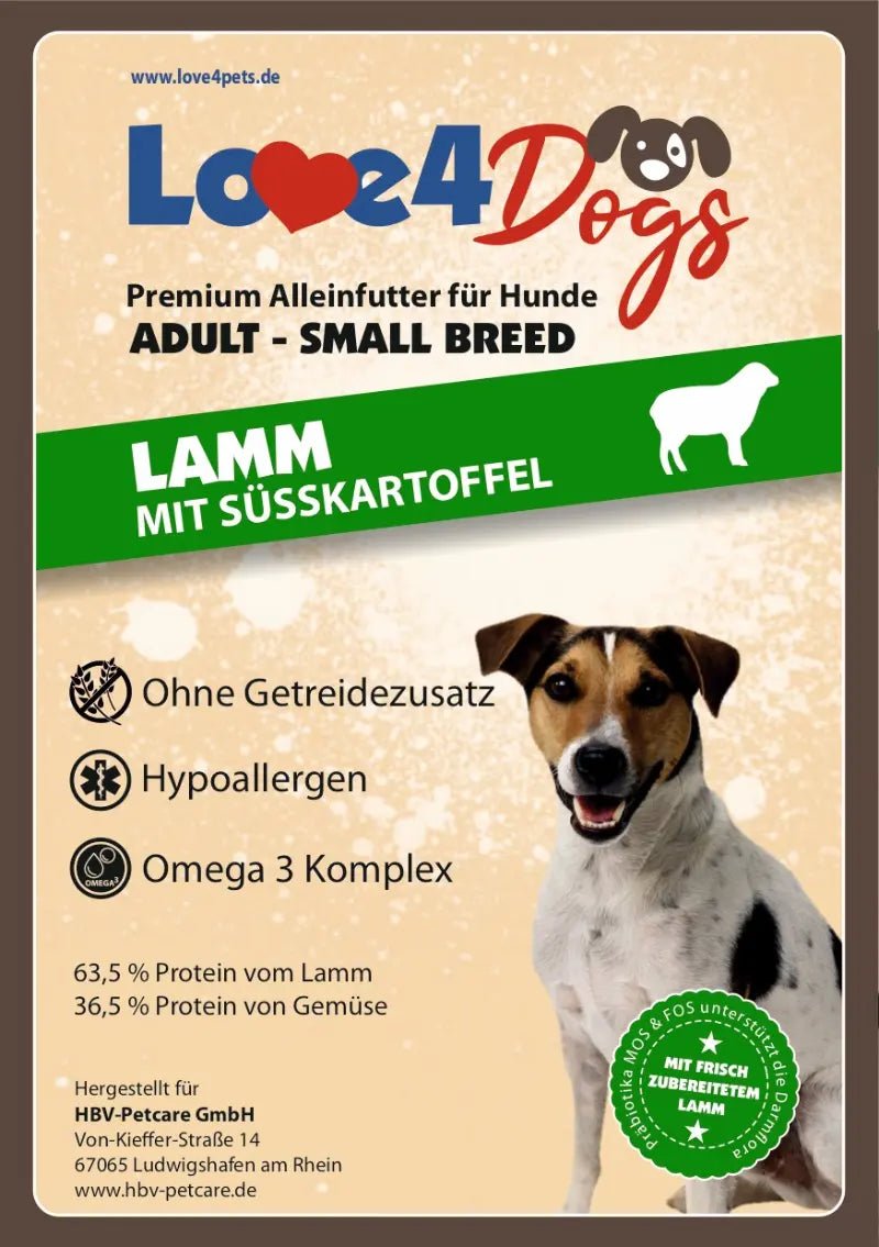 Love4Dog´s Adult Hundefutter SMALL BREED Lamm mit Süßkartoffel und Minze - Love4Pets