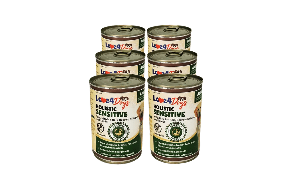 Love4Dog´s HOLISTIC Nassfutter Wild, Hirsch und Reis mit Beeren, Kräuter und Leinöl 6x400g - Love4Pets