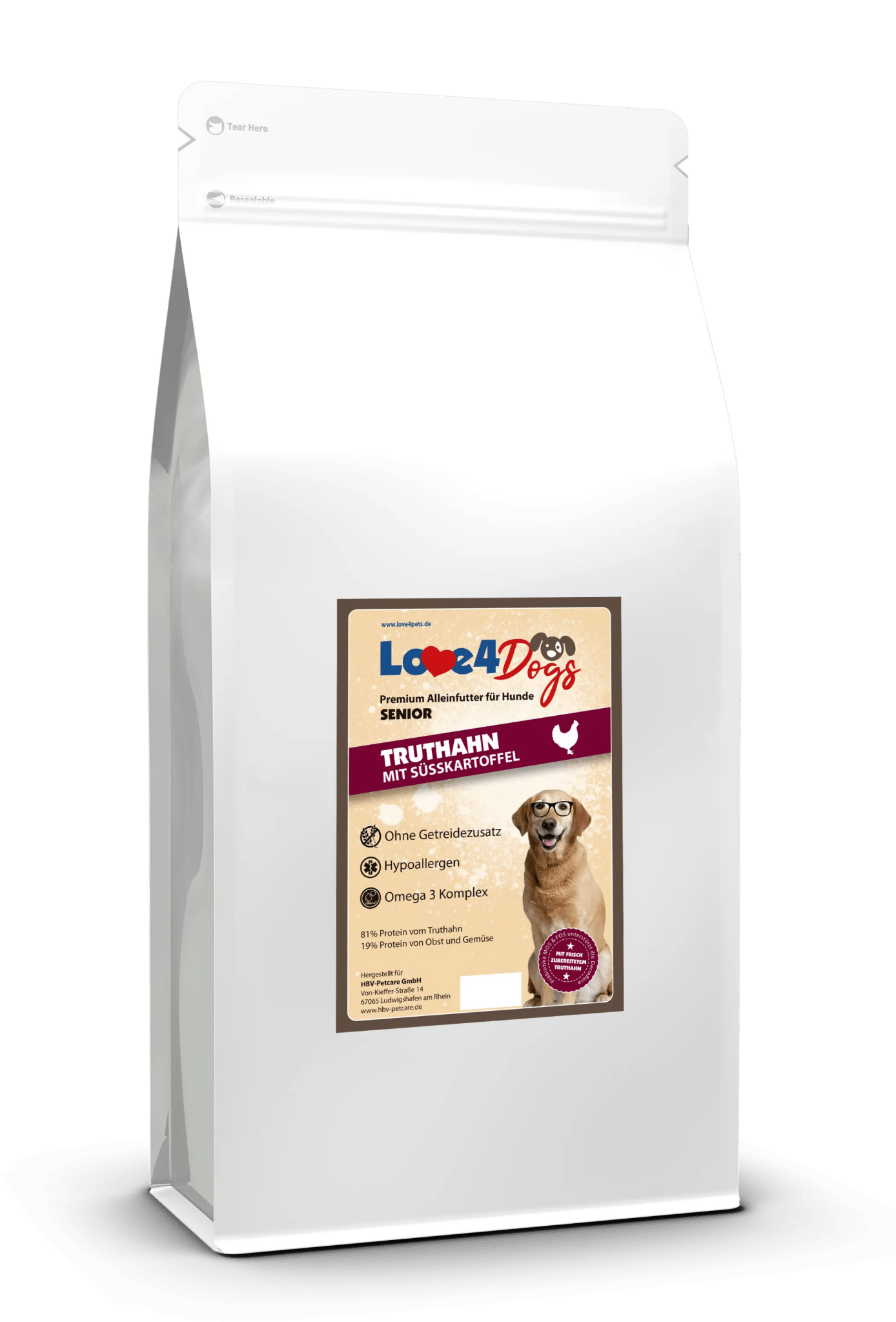 Love4Dog´s Hundefutter SENIOR Truthahn mit Süßkartoffel und Preiselbeere - Love4Pets