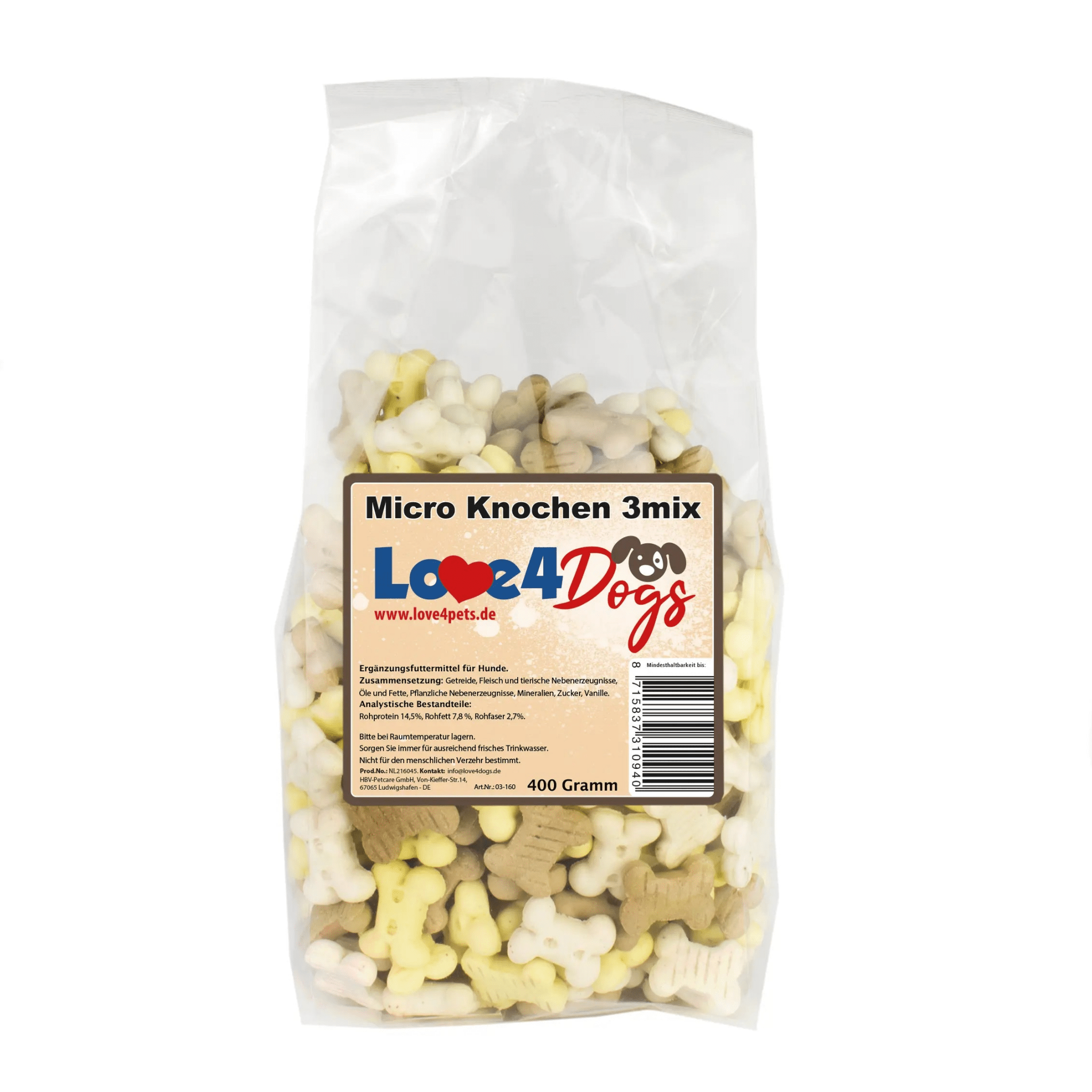 Love4Dogs - Hundekekse Micro Knochen Mix 400g und 1kg - Love4Pets