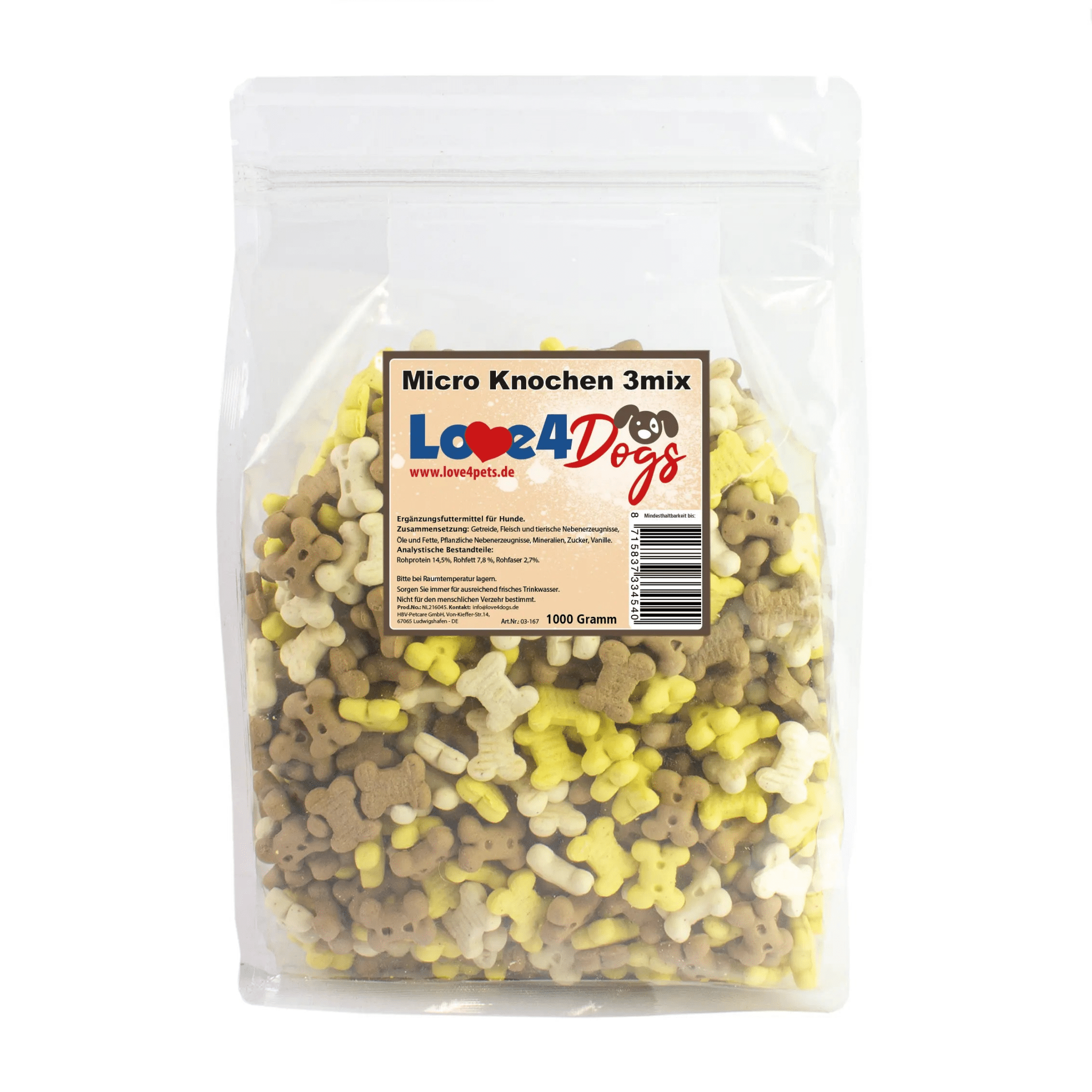 Love4Dogs - Hundekekse Micro Knochen Mix 400g und 1kg - Love4Pets