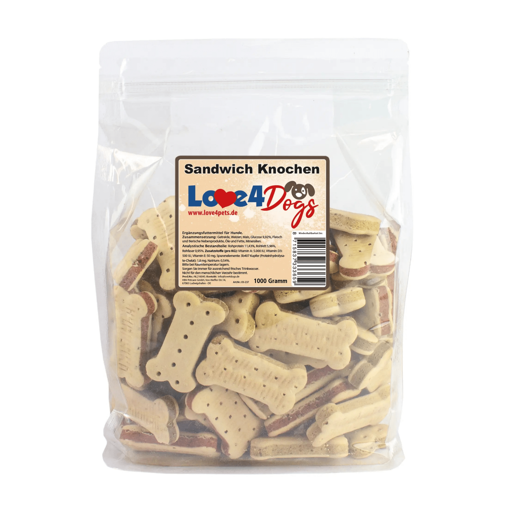 Love4Dogs - Hundekekse Sandwich Knochen Mix 400g und 1kg - Love4Pets