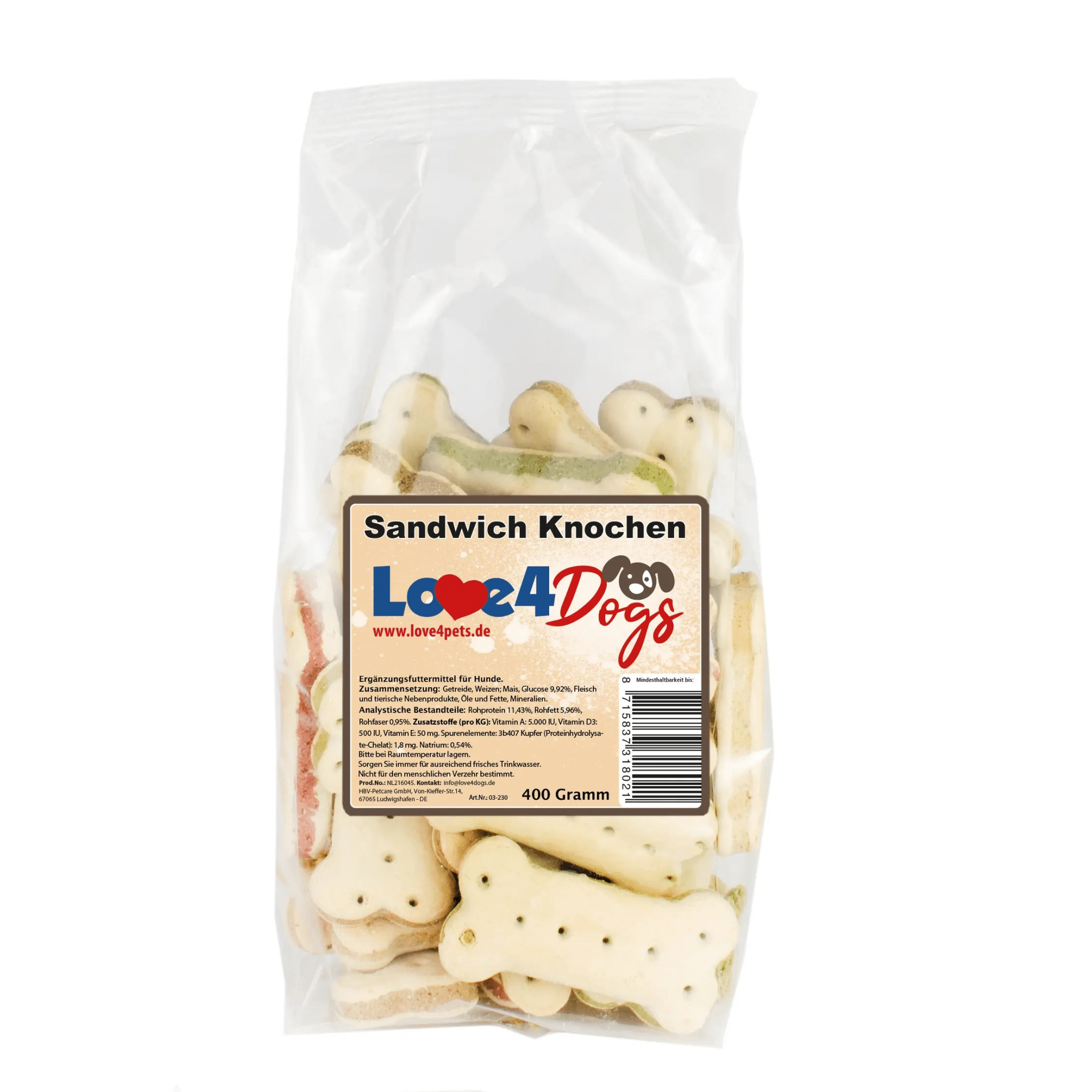 Love4Dogs - Hundekekse Sandwich Knochen Mix 400g und 1kg - Love4Pets