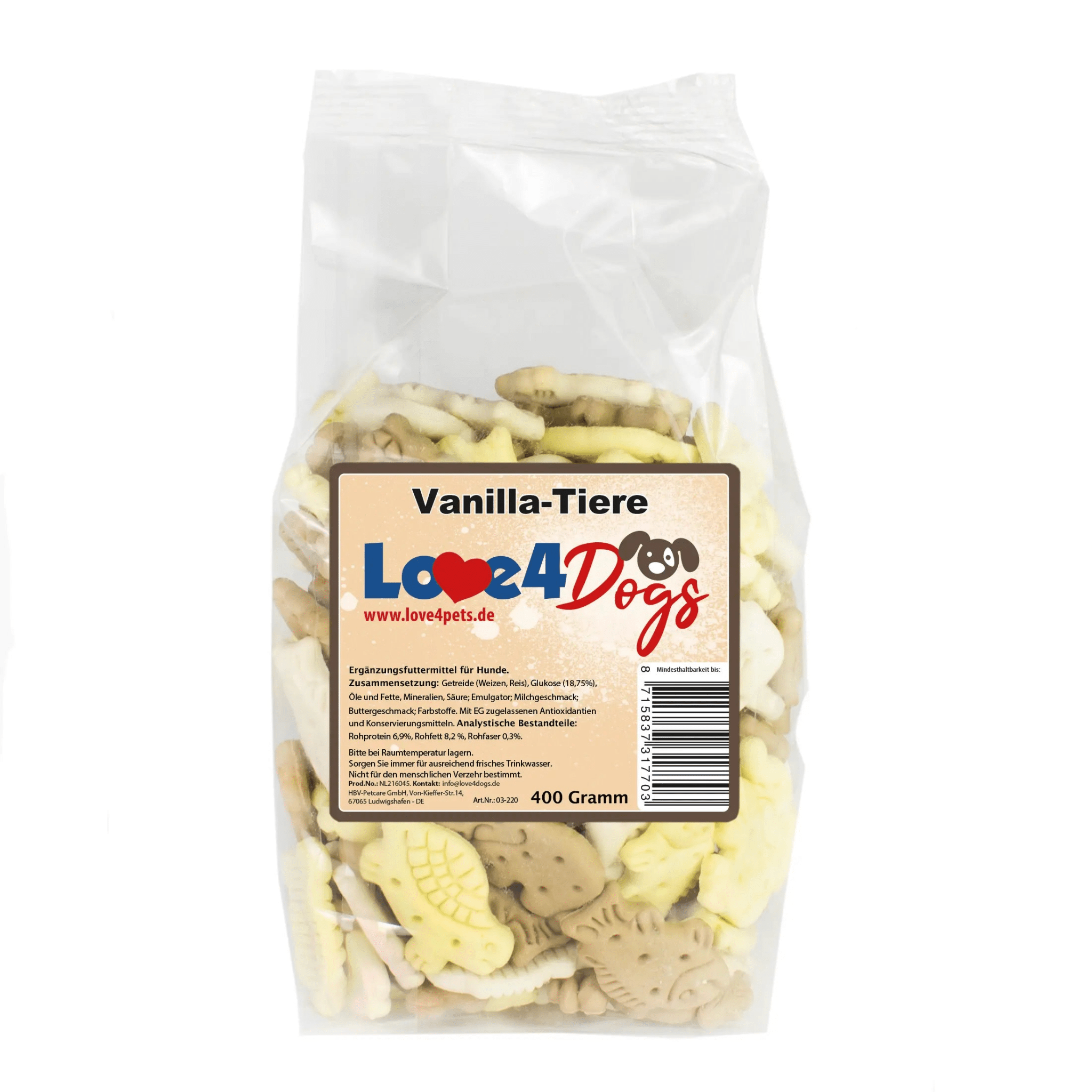 Love4Dogs - Hundekekse Vanilla Tiere 400g und 1kg - Love4Pets