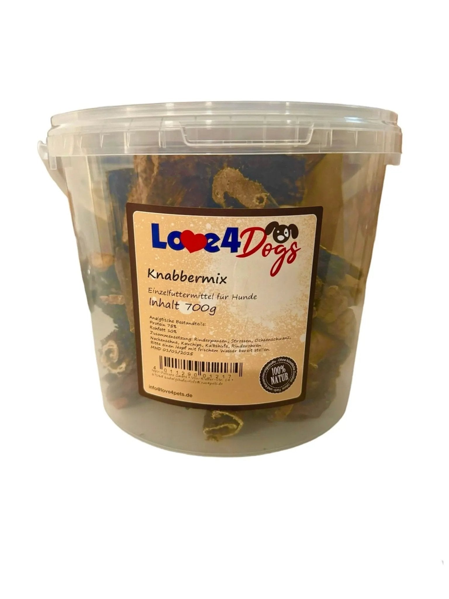 Love4Dogs - Knabbermix Kauartikel Eimer 700g vom Rind - Love4Pets