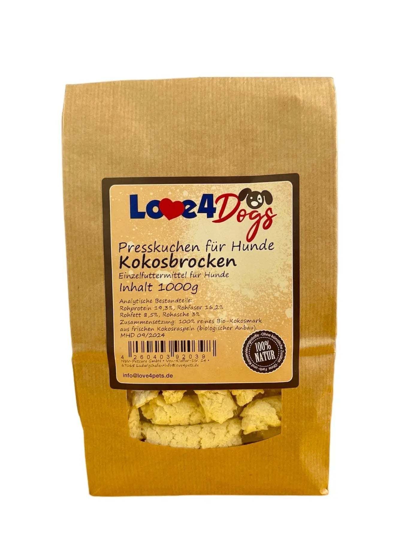 Love4Dogs - Kokos - Brocken 150g, 500g und 1000g - Love4Pets