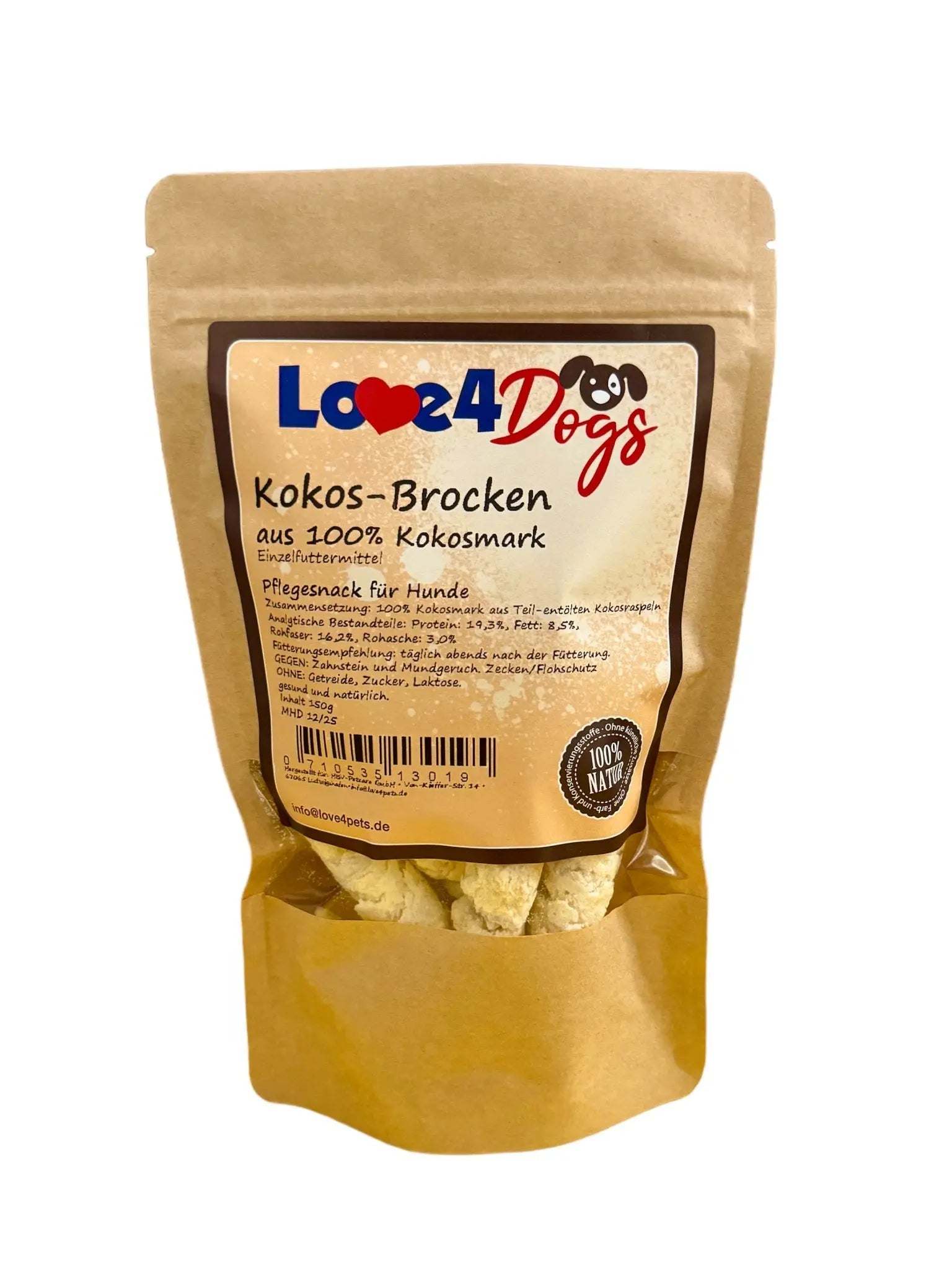 Love4Dogs - Kokos - Brocken 150g, 500g und 1000g - Love4Pets