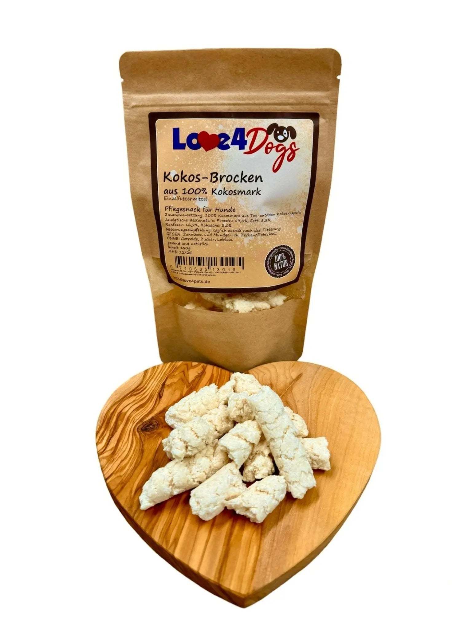 Love4Dogs - Kokos - Brocken 150g, 500g und 1000g - Love4Pets