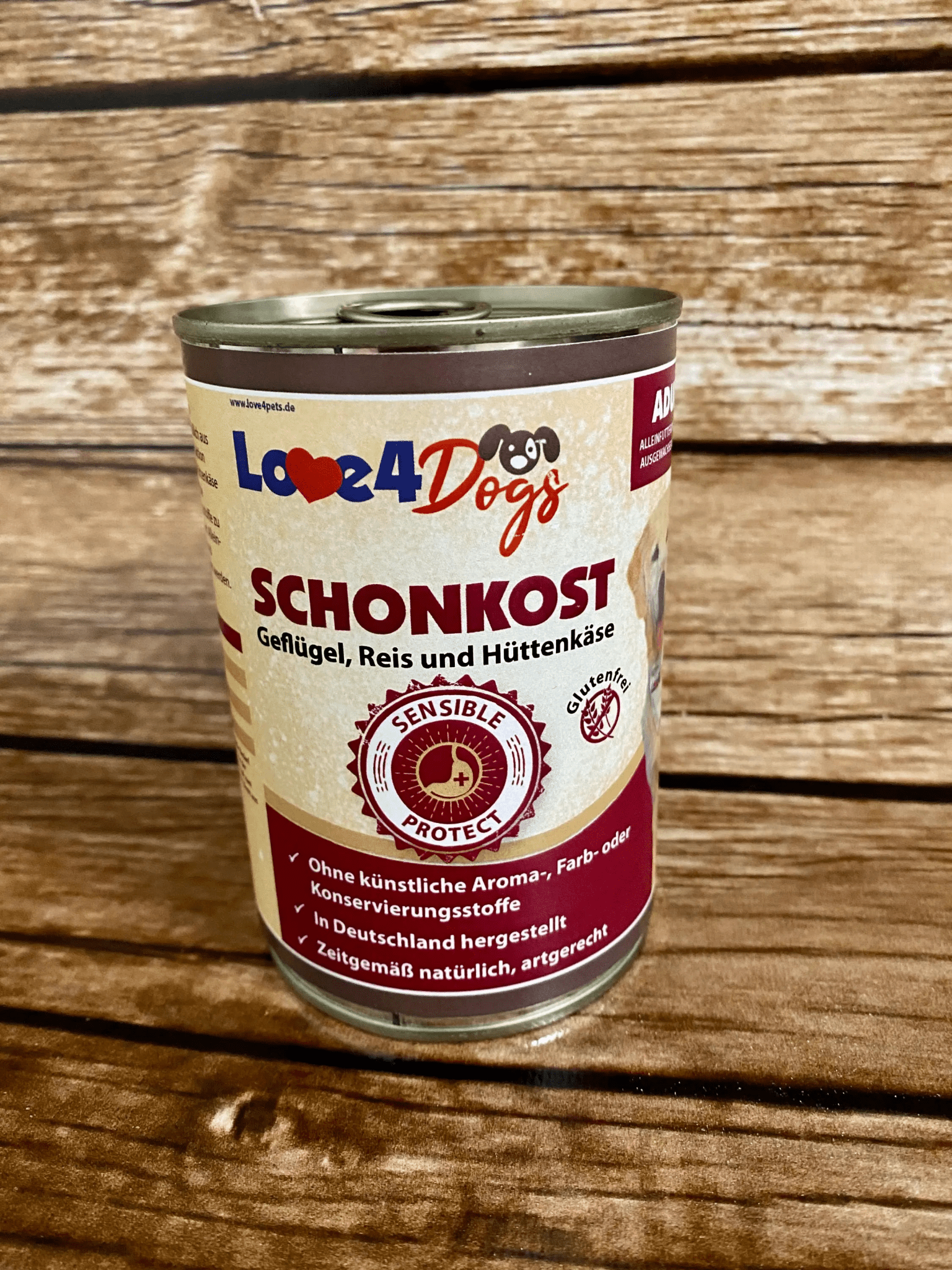 Love4Dog´s SCHONKOST Geflügel mit Reis und Hüttenkäse 6x400g - Love4Pets