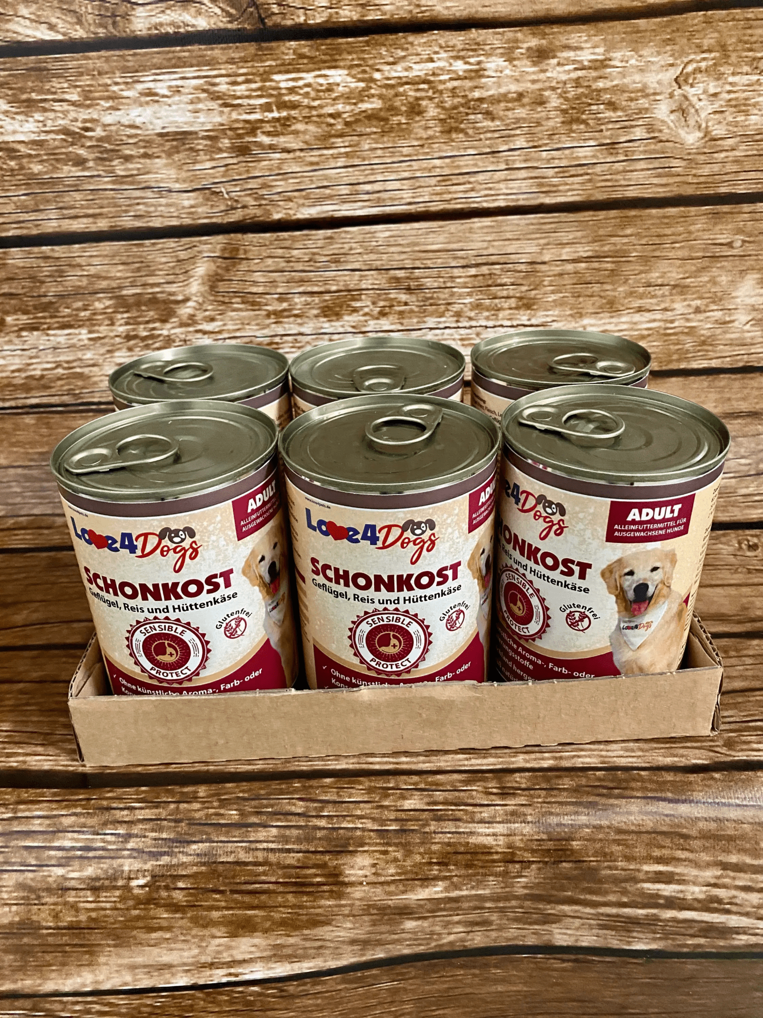 Love4Dog´s SCHONKOST Geflügel mit Reis und Hüttenkäse 6x400g - Love4Pets