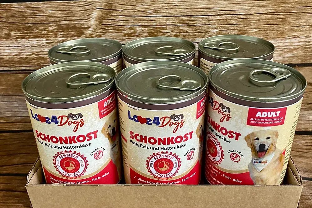 Love4Dog´s SCHONKOST Pute mit Reis und Hüttenkäse 6x400g - Love4Pets