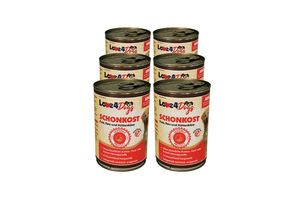Love4Dog´s SCHONKOST Pute mit Reis und Hüttenkäse 6x400g - Love4Pets