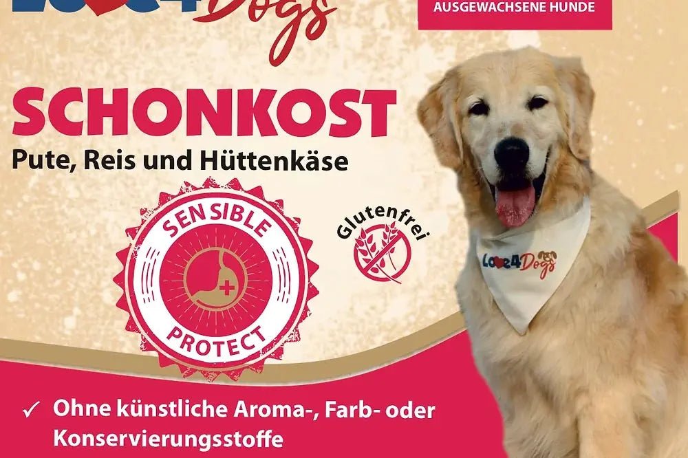 Love4Dog´s SCHONKOST Pute mit Reis und Hüttenkäse 6x400g - Love4Pets