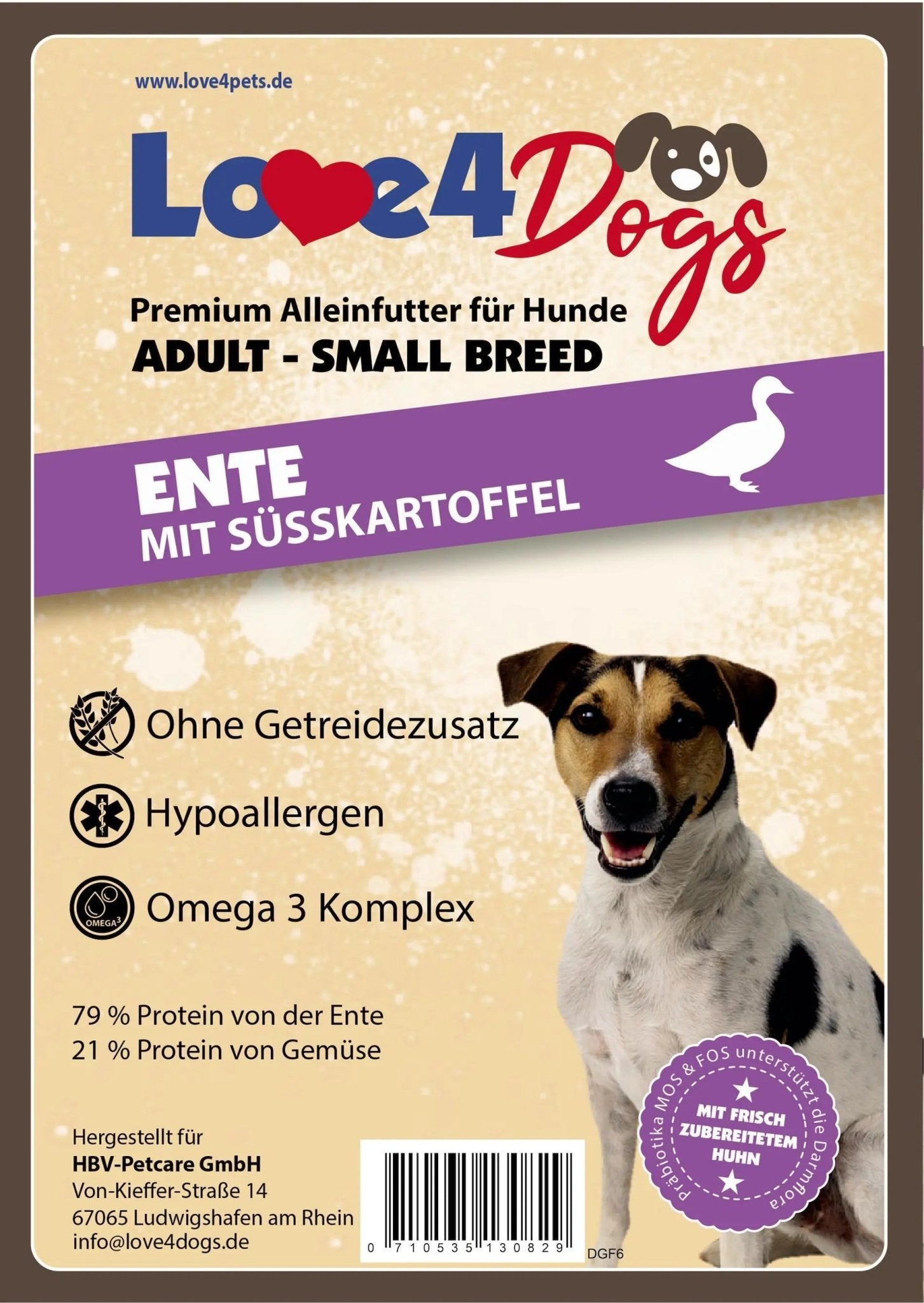 Love4Dog´s SMALL BREED Ente mit Süßkartoffel, Trockenfutter kleine Hunde - Love4Pets