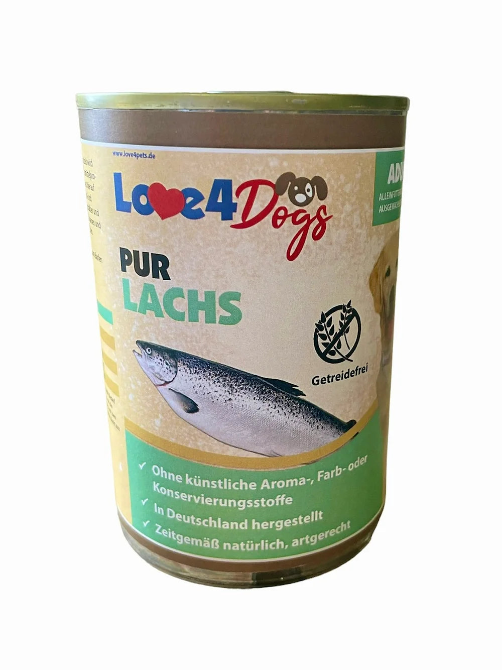 Love4Dog´s PUR Lachs 6x400gAlleinfuttermittel für ausgewachsene Hunde
 
6 Dosen a 400g (Nettogewicht)
 
Geeignet für alle Hunde oder zur Fütterung von sensiblen Hunden mit FuttermittelunverträLove4PetsPUR Lachs 6x400g