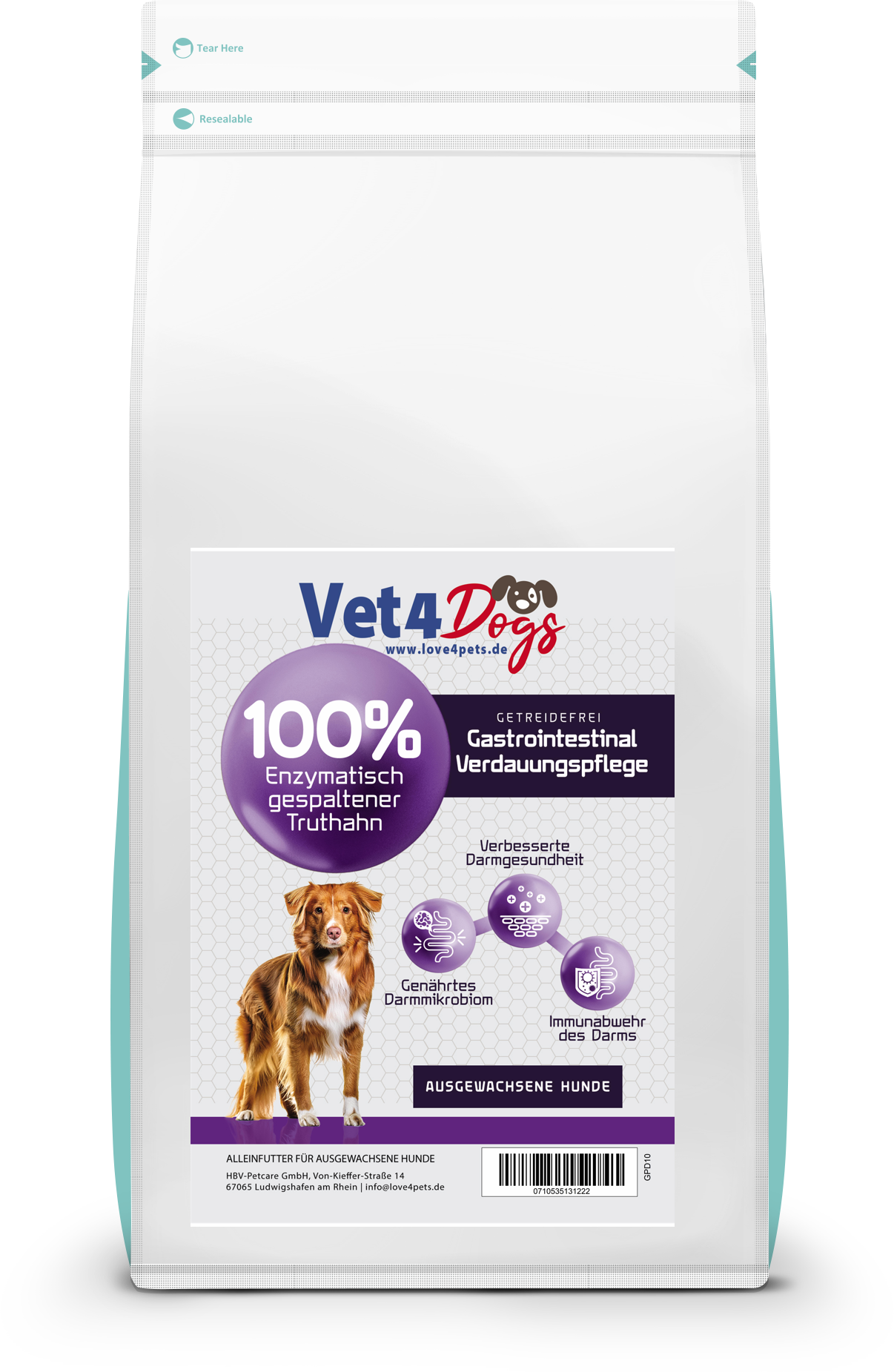 Vet4Dogs Veterinär Diät zur Unterstützung der Magen-Darm-Gesundheit - Trockenfutter für Hunde 1,5kg