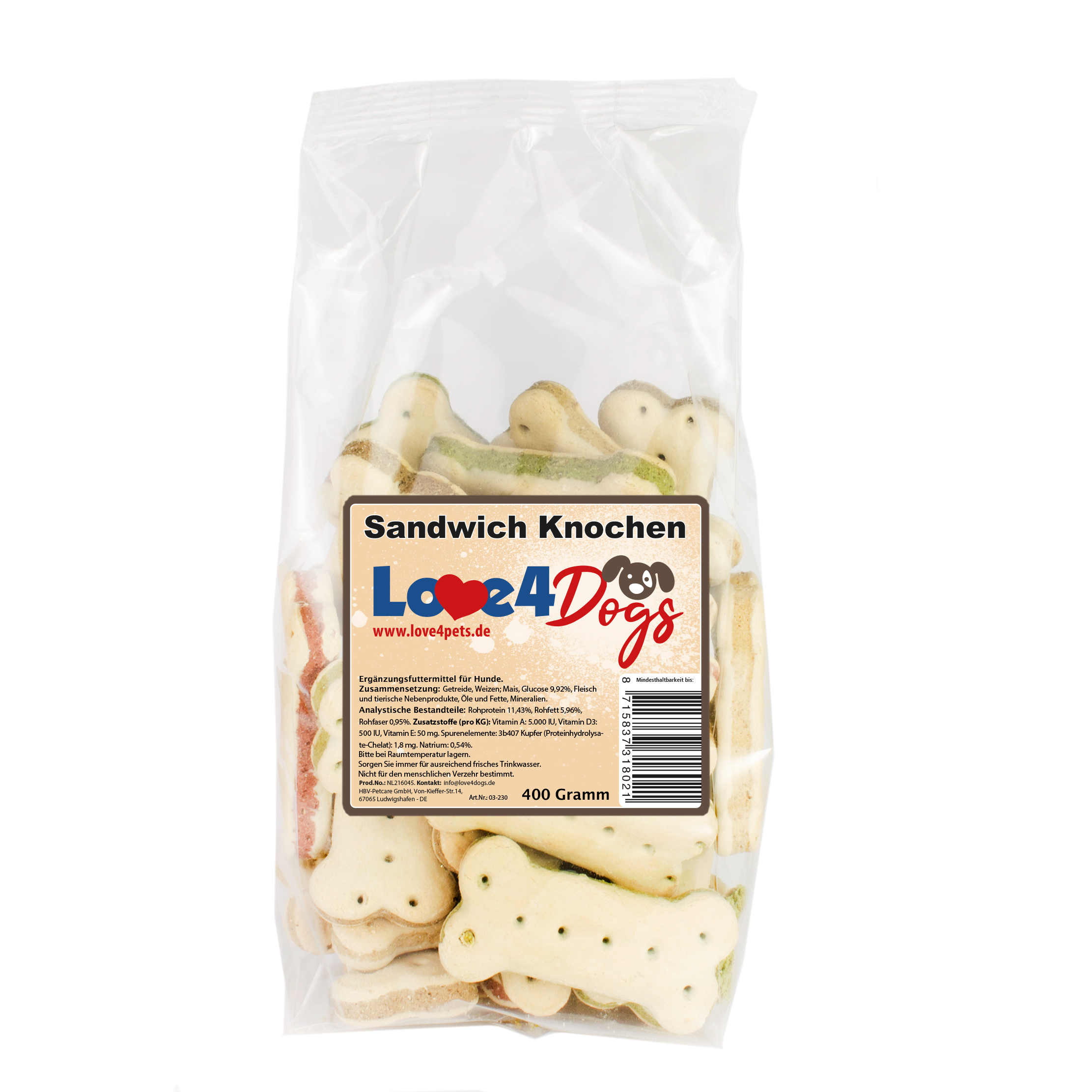 Love4Dogs -Sandwich Knochen Mix 400g und 1kg