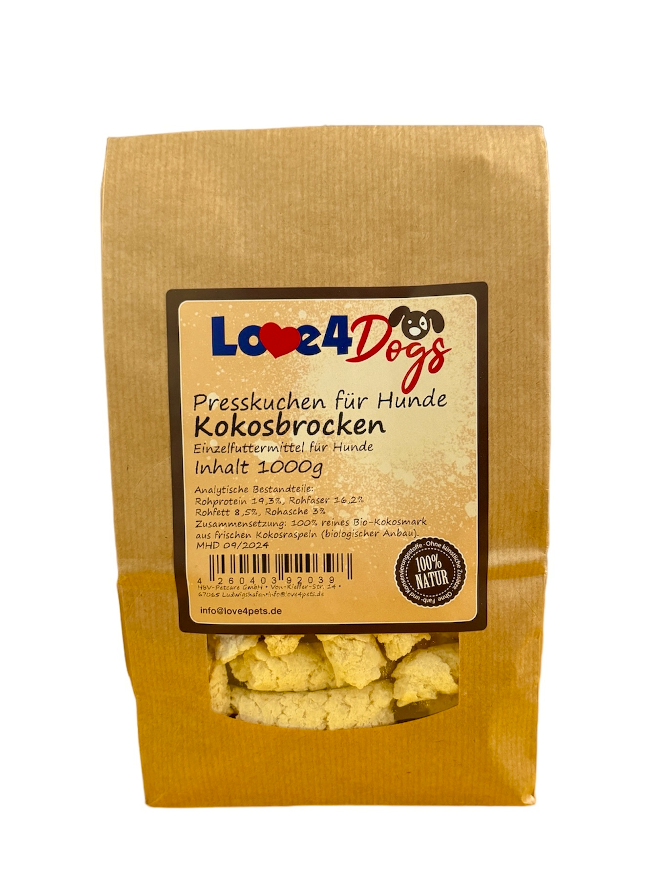 Love4Dogs -  Kokos -Brocken 150g und 1000g