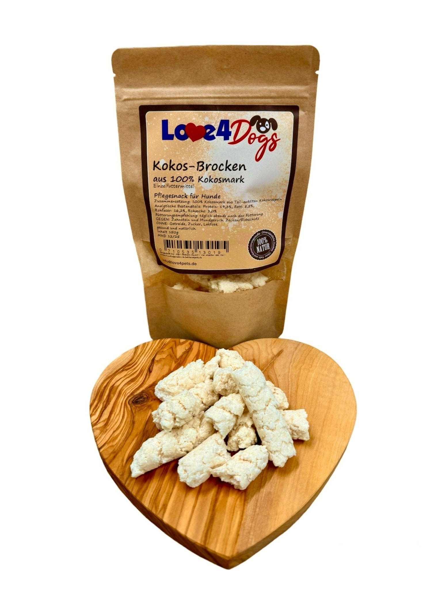 Love4Dogs -  Kokos -Brocken 150g, 500g und 1000g - Love4Pets