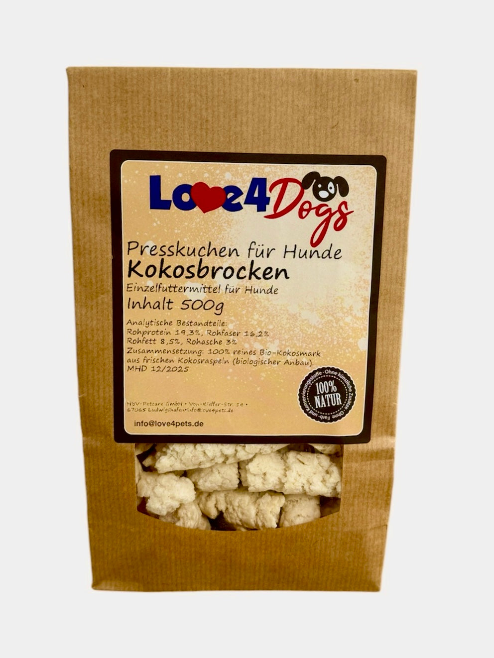Love4Dogs -  Kokos -Brocken 150g, 500g und 1000g