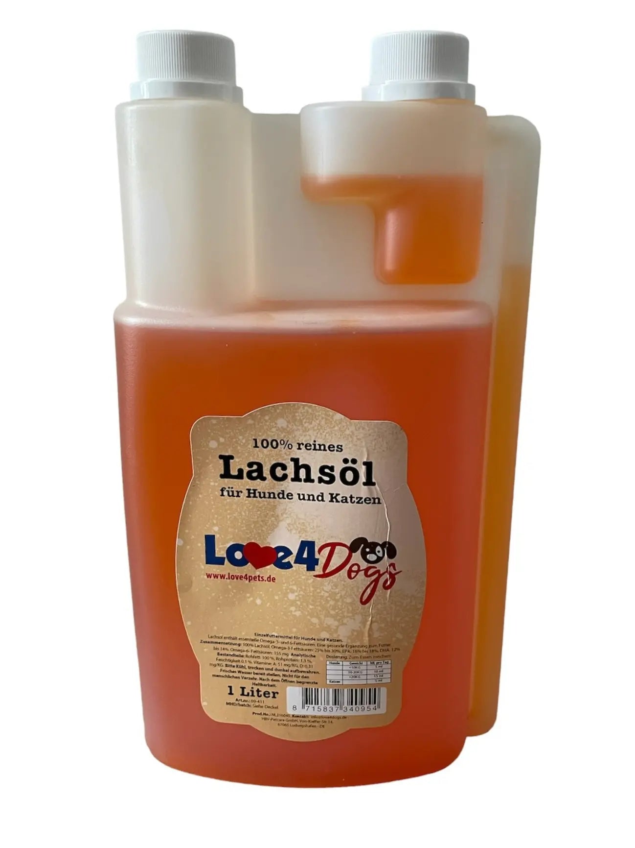 Love4Dogs - Lachsöl für Hunde 300ml, 500ml und 1000ml - Love4Pets