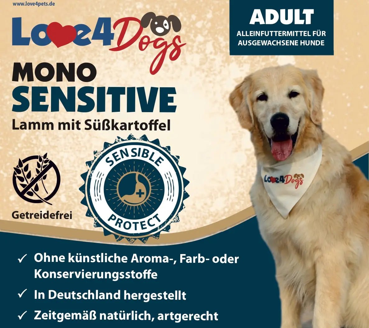 Love4Dog´s Nassfutter MONO SENSITIVE Lamm mit Süsskartoffel 6x 400g+800g - Love4Pets